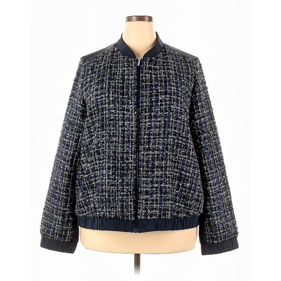 Persona by Marina Rinaldi Metallic Tweed Zip Front Bomber Jacket Sz 18 (Plus) - Picture 1 of 11